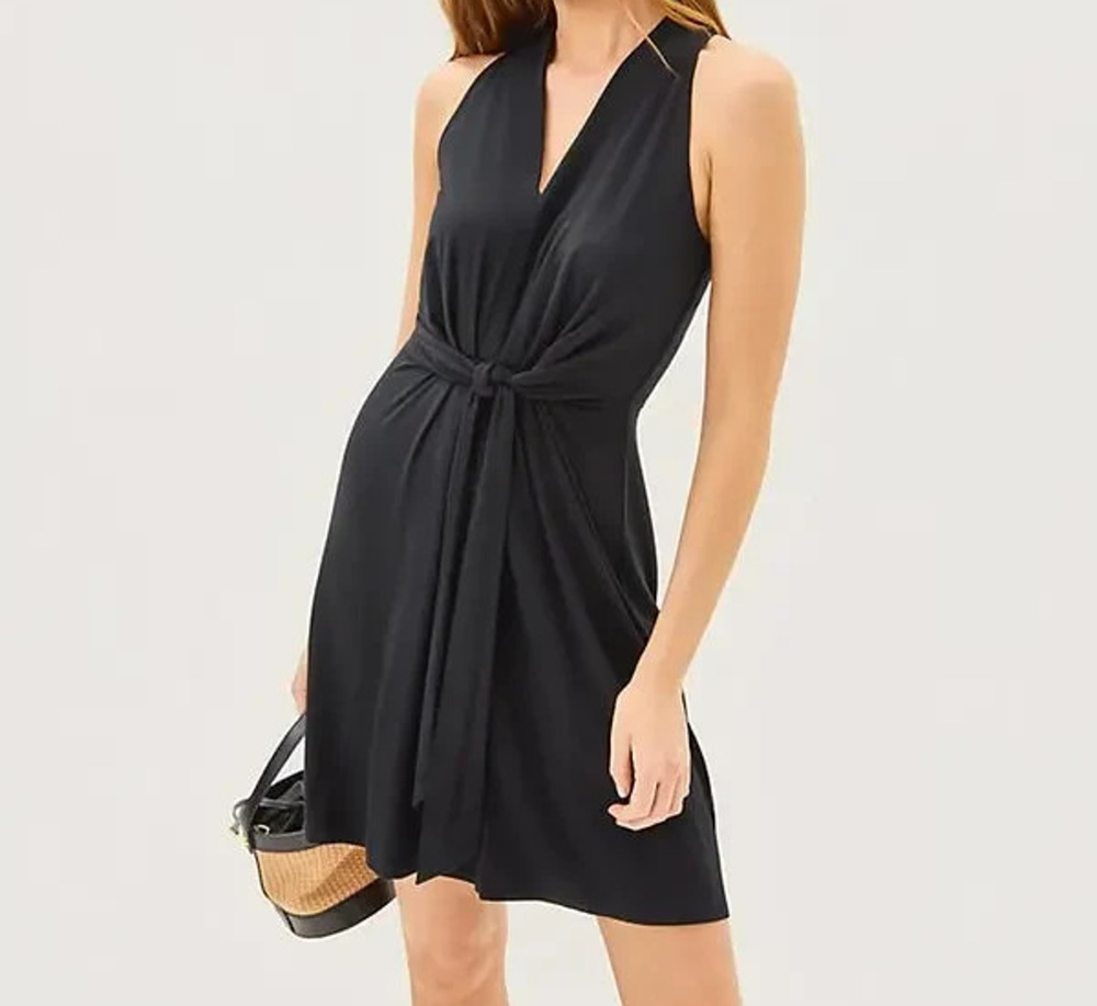 Lilly Pulitzer Wisteria Dress Noir Black Tie Front V-Neck Sleeveless Size 12 NWT